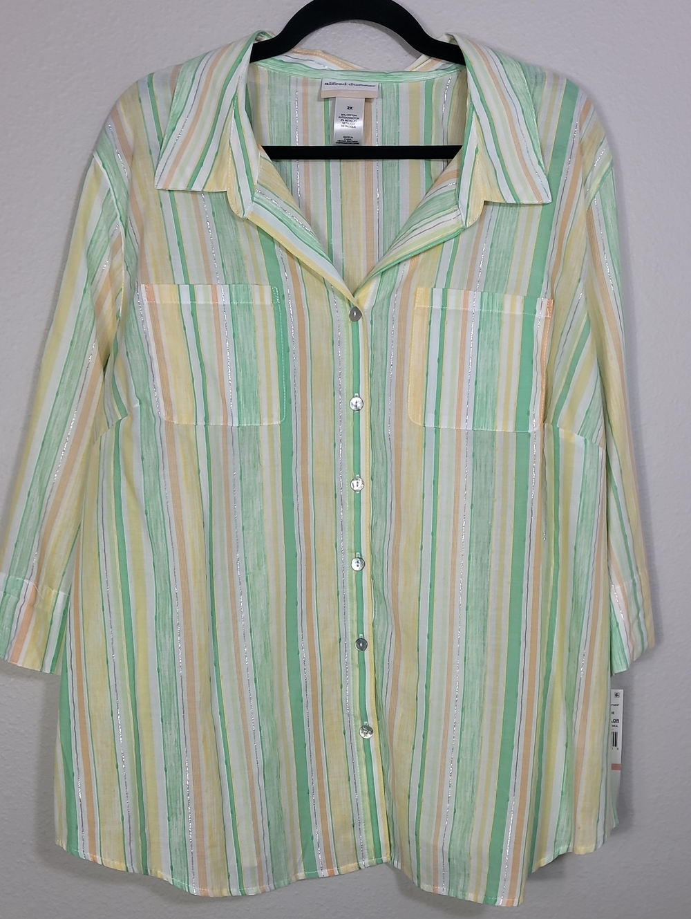NWT Alfred Dunner Metallic Striped Button Up Shirt Size 2X